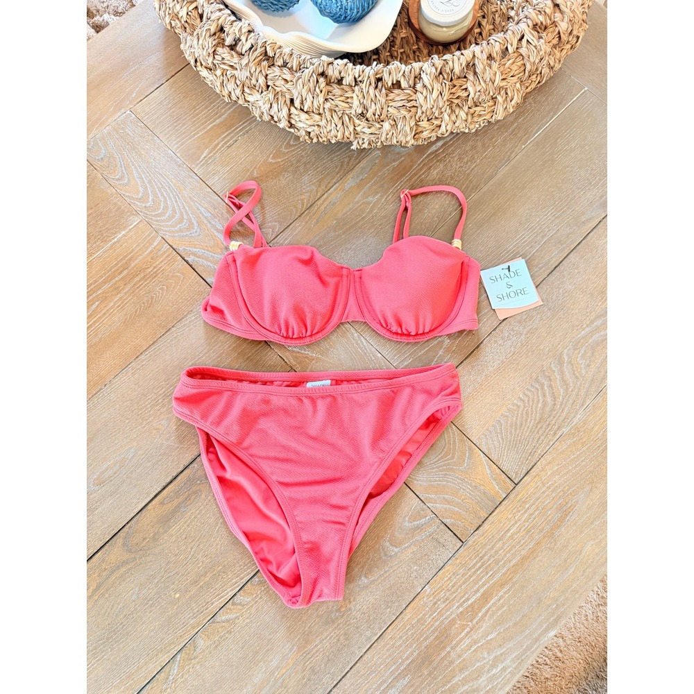 Shade & Shore Bikini Set Womens Coral Pink Top L Bottom M